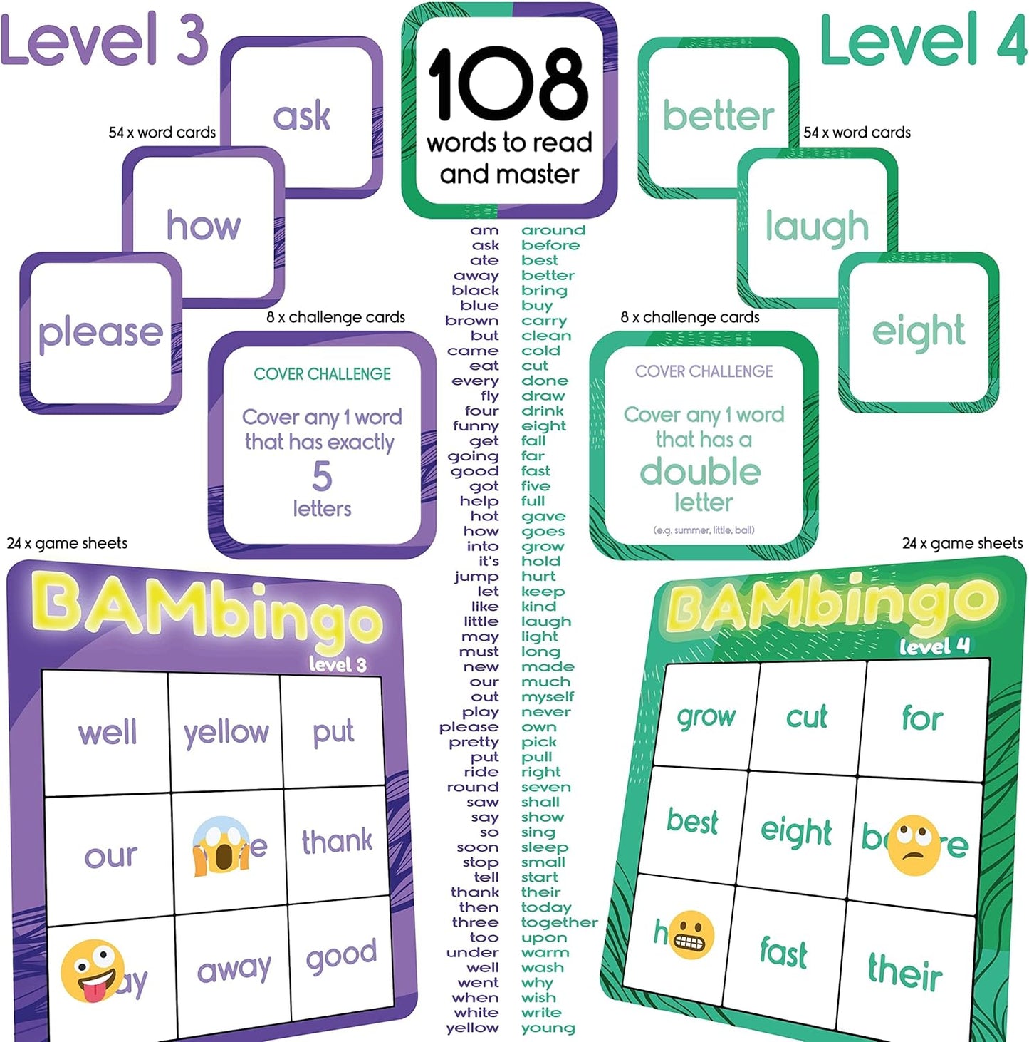 BAMbingo Sight Word Game - Level 3 & 4