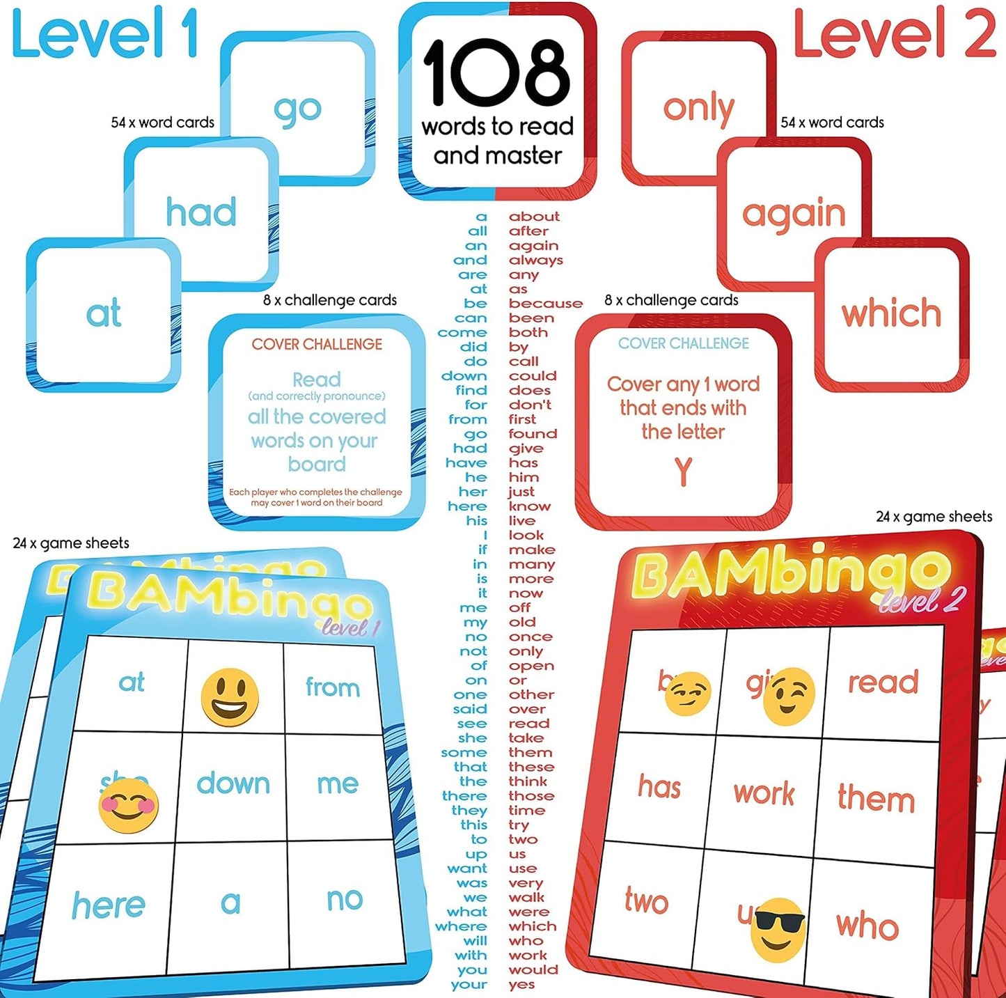 BAMbingo Sight Word Game - Level 1 & 2