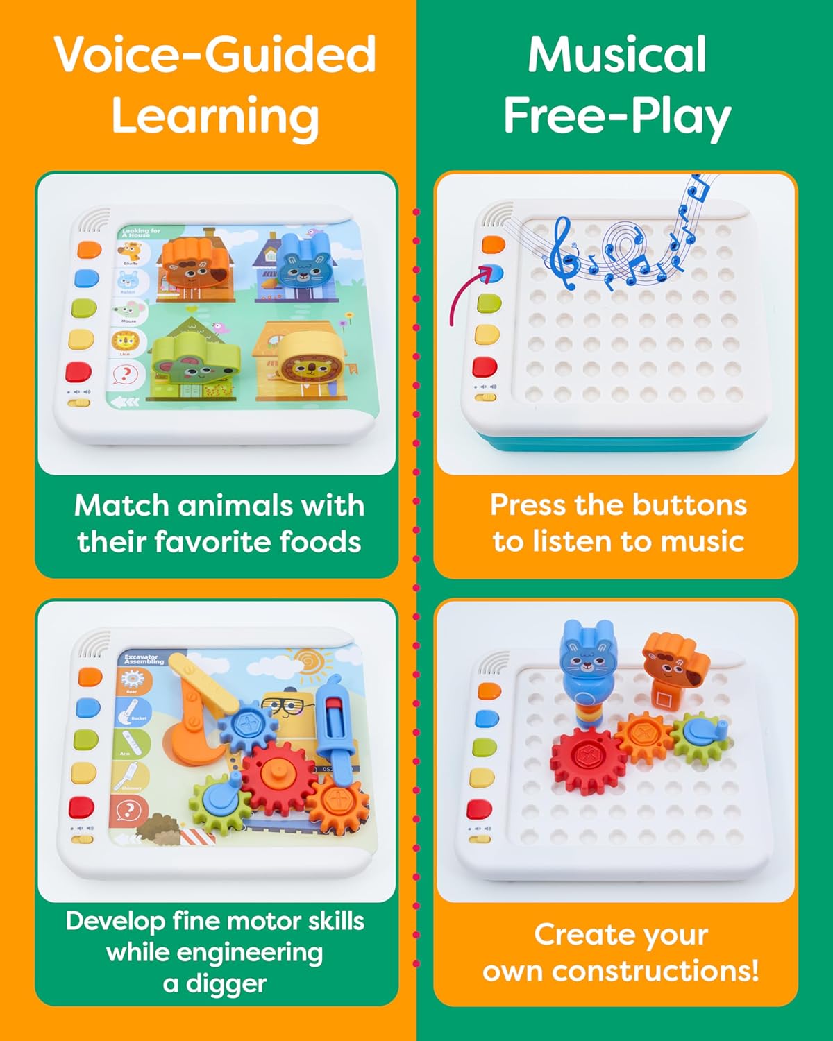 Busy STEM Board - Activity Board, Talking Cards, Gears & Blocks, Ages 3-6