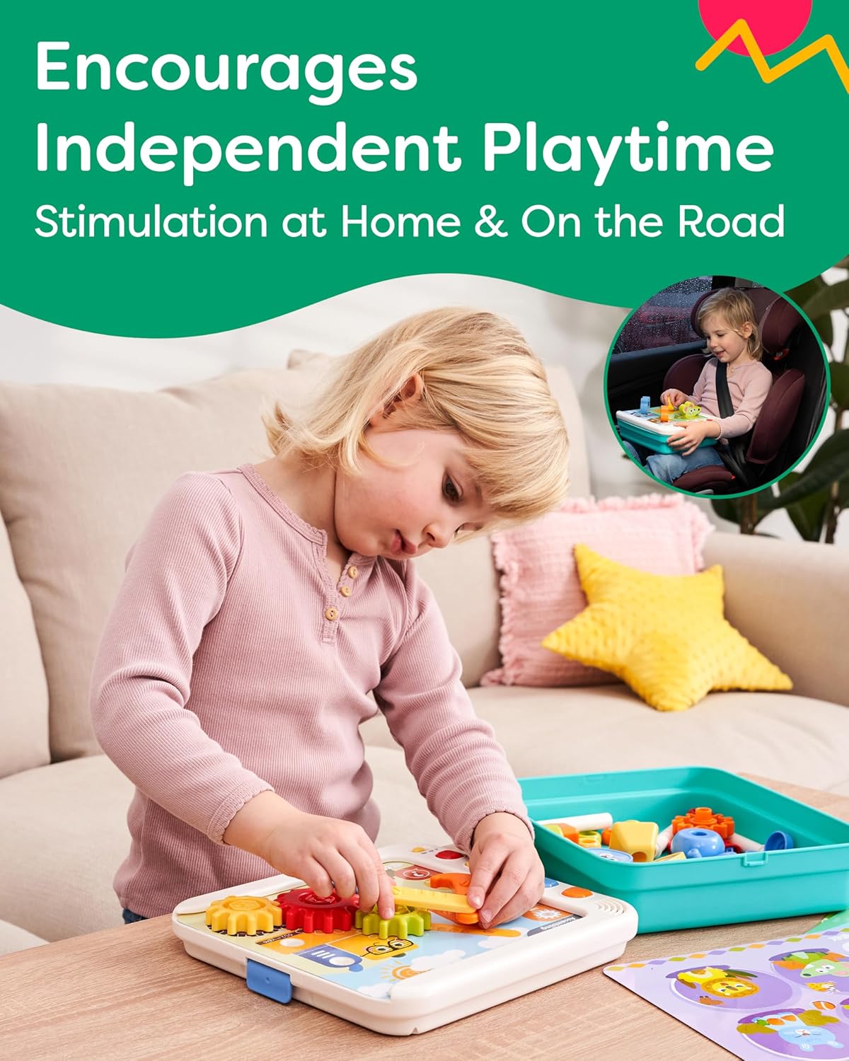 Busy STEM Board - Activity Board, Talking Cards, Gears & Blocks, Ages 3-6