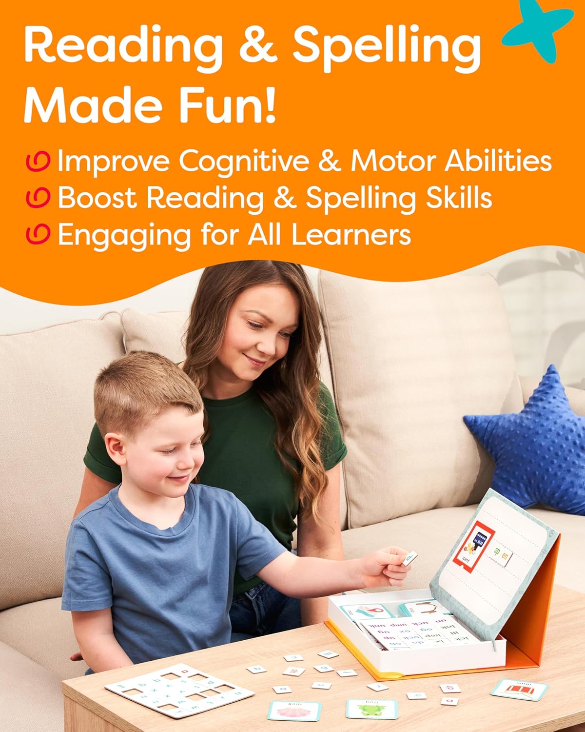 Alphabet & Phonics Magnets - CVC Builder & Picture Cards, Magnetic Board