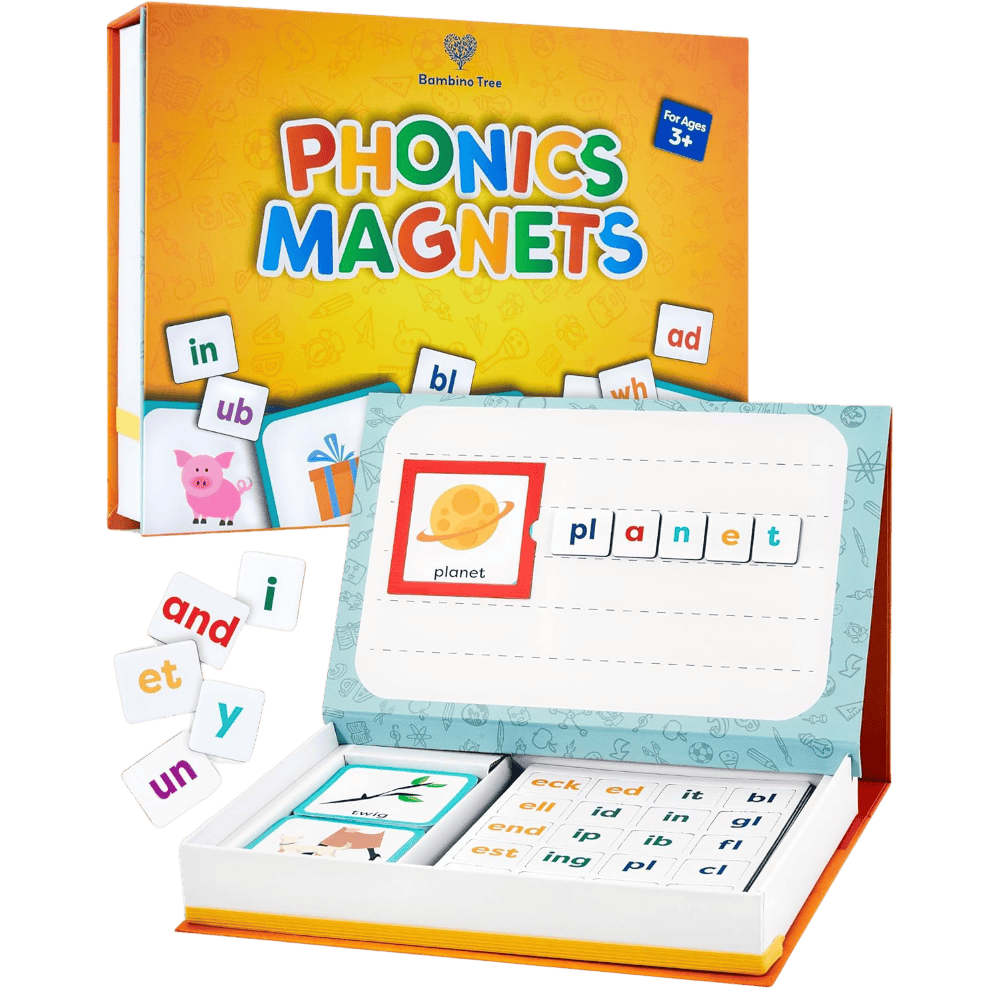 Alphabet & Phonics Magnets - CVC Builder & Picture Cards, Magnetic Board