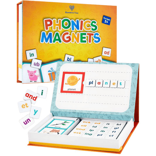 Alphabet & Phonics Magnets - CVC Builder & Picture Cards, Magnetic Board