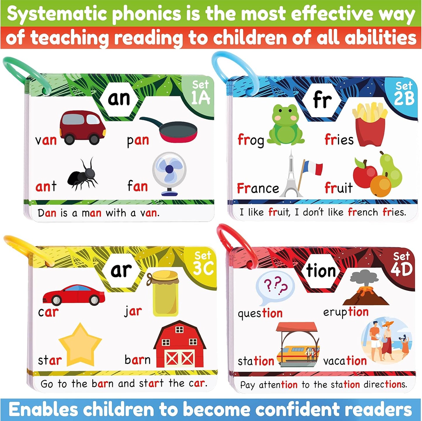 Phonics Flash Cards - Digraphs, Blends, Vowels, Ages 4-8