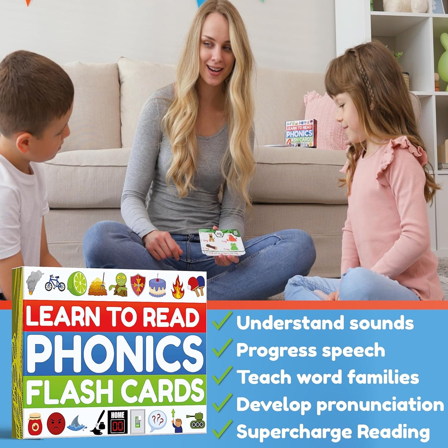 Phonics Flash Cards - Digraphs, Blends, Vowels, Ages 4-8